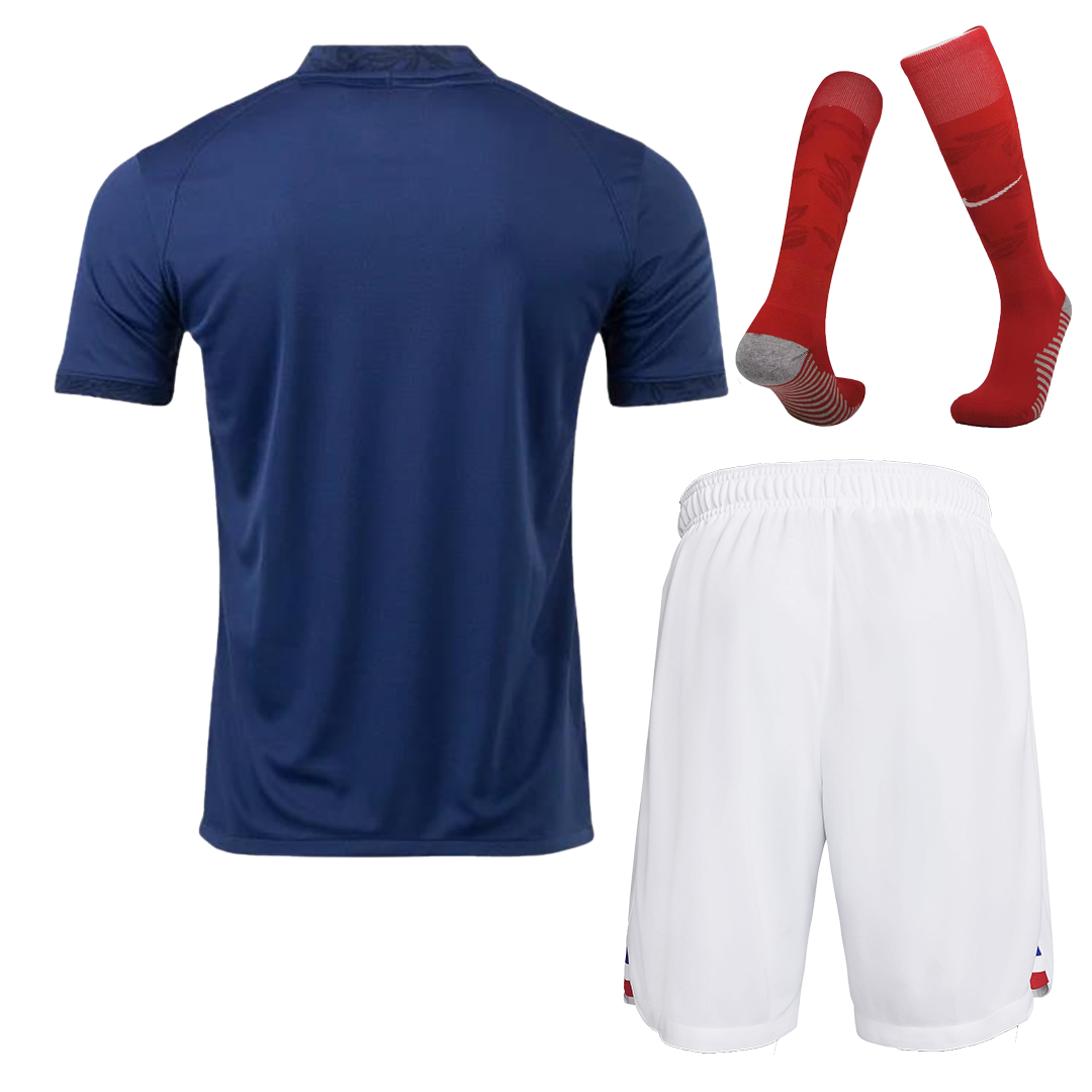 France Mbappe Home Blue Soccer Kids Jersey + Shorts + Socks Set Kit for  Youth Size XLarge (12 Years Old)