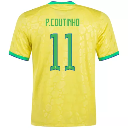 P.Coutinho #11 Brazil Home Soccer Jersey Custom World Cup Jersey 2022 - bestsoccerstore
