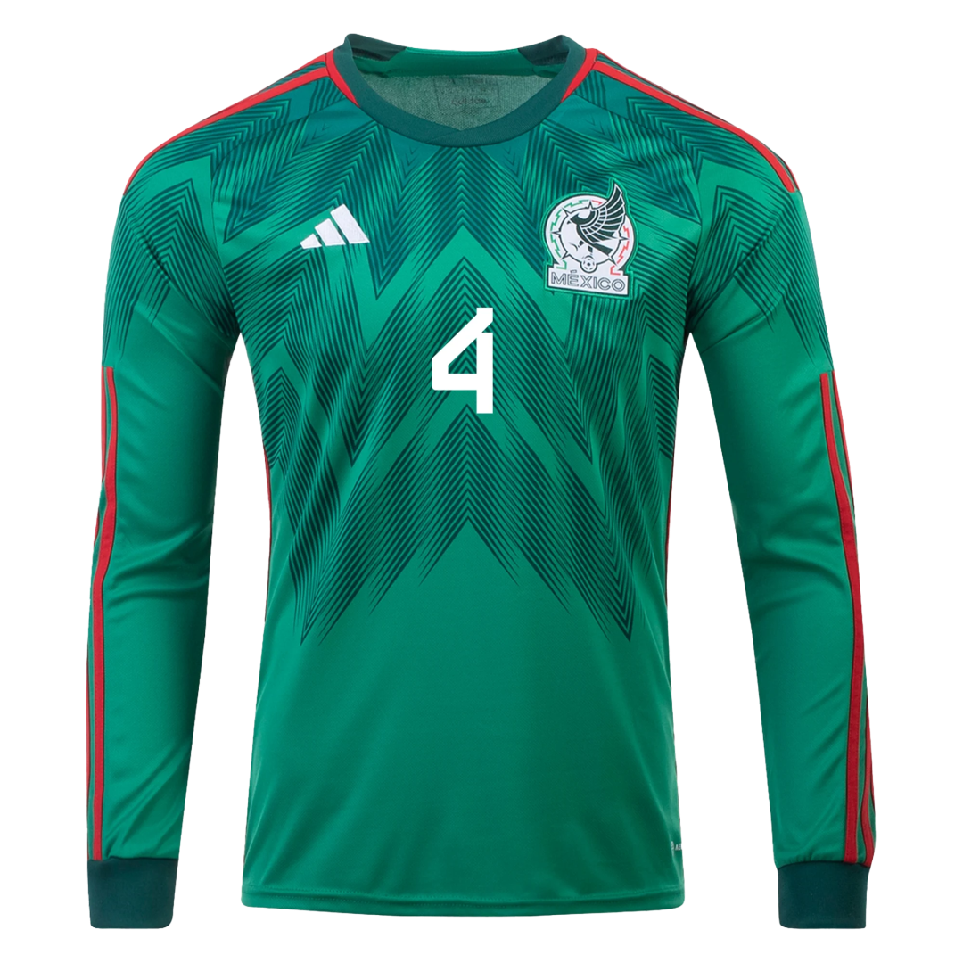 Men's Adidas Green Mexico National Team 2022/23 Home Custom Long Sleeve Replica Jersey Size: Large