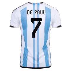 DE PAUL #7 Argentina Soccer Jersey Champions 3 Stars Home Custom World Cup Jersey 2022 - bestsoccerstore