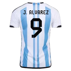 J. ALVAREZ #9 Argentina Soccer Jersey Champions 3 Stars Home Custom World Cup Jersey 2022 - bestsoccerstore