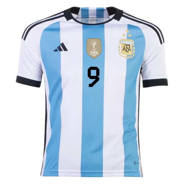 J. ALVAREZ #9 Argentina Soccer Jersey Champions 3 Stars Home Custom World  Cup Jersey 2022