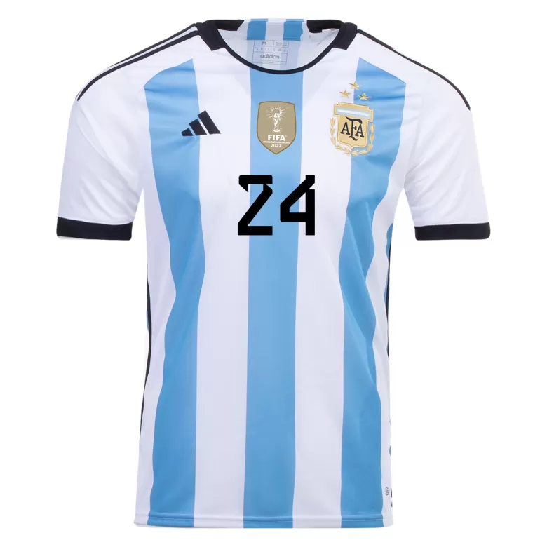 E. FERNANDEZ #24 Argentina Soccer Jersey Three Stars Jersey Champion Edition Home Custom World Cup Jersey 2022 - bestsoccerstore