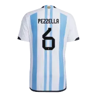 PEZZELLA #6 Argentina Soccer Jersey Three Stars Jersey Champion Edition Home Player Version Custom World Cup Jersey 2022 - bestsoccerstore