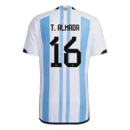 T. ALMADA #16 Argentina Soccer Jersey Three Stars Jersey Champion Edition Home Player Version Custom World Cup Jersey 2022 - bestsoccerstore