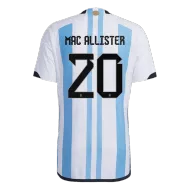 MAC ALLISTER #20 Argentina Soccer Jersey Three Stars Jersey Champion Edition Home Player Version Custom World Cup Jersey 2022 - bestsoccerstore