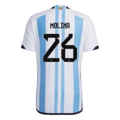 MOLINA #26 Argentina Soccer Jersey Three Stars Jersey Champion Edition Home Player Version Custom World Cup Jersey 2022 - bestsoccerstore