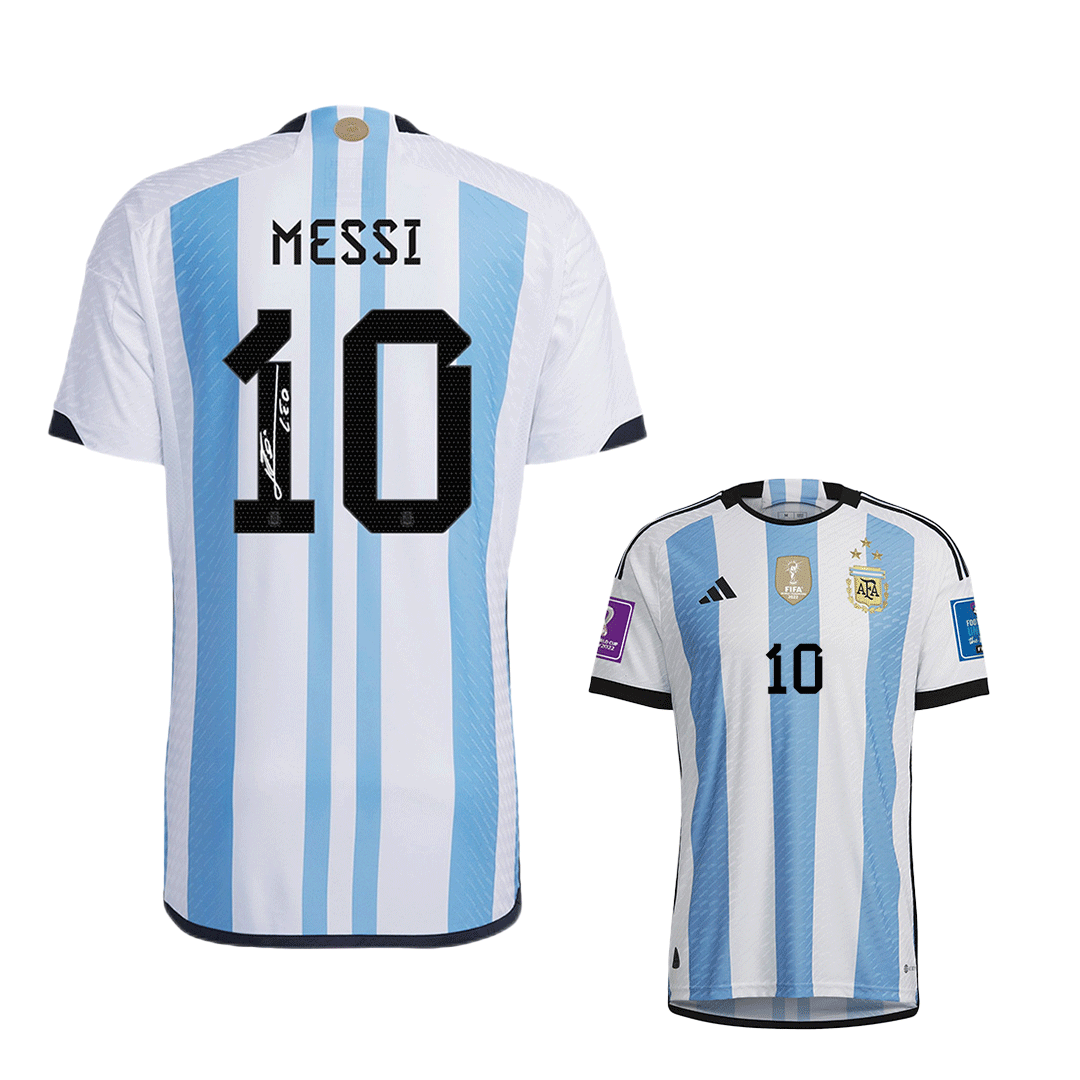 SignMESSI #10 Argentina Soccer Jersey Champions 3 Stars Home Player Version  Custom World Cup Jersey 2022