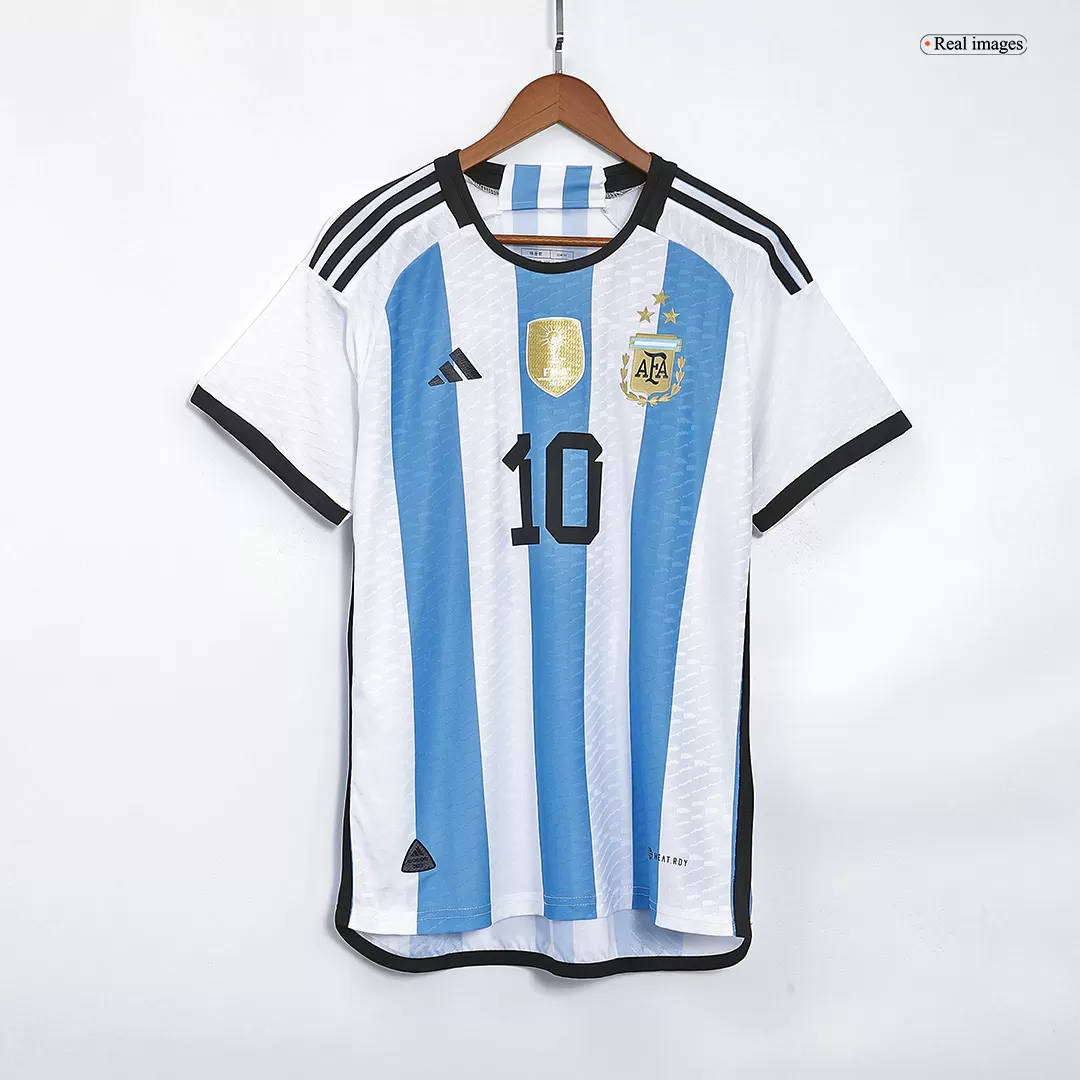 Argentina Champions Three Stars Lionel Messi 10 Men Home Jersey