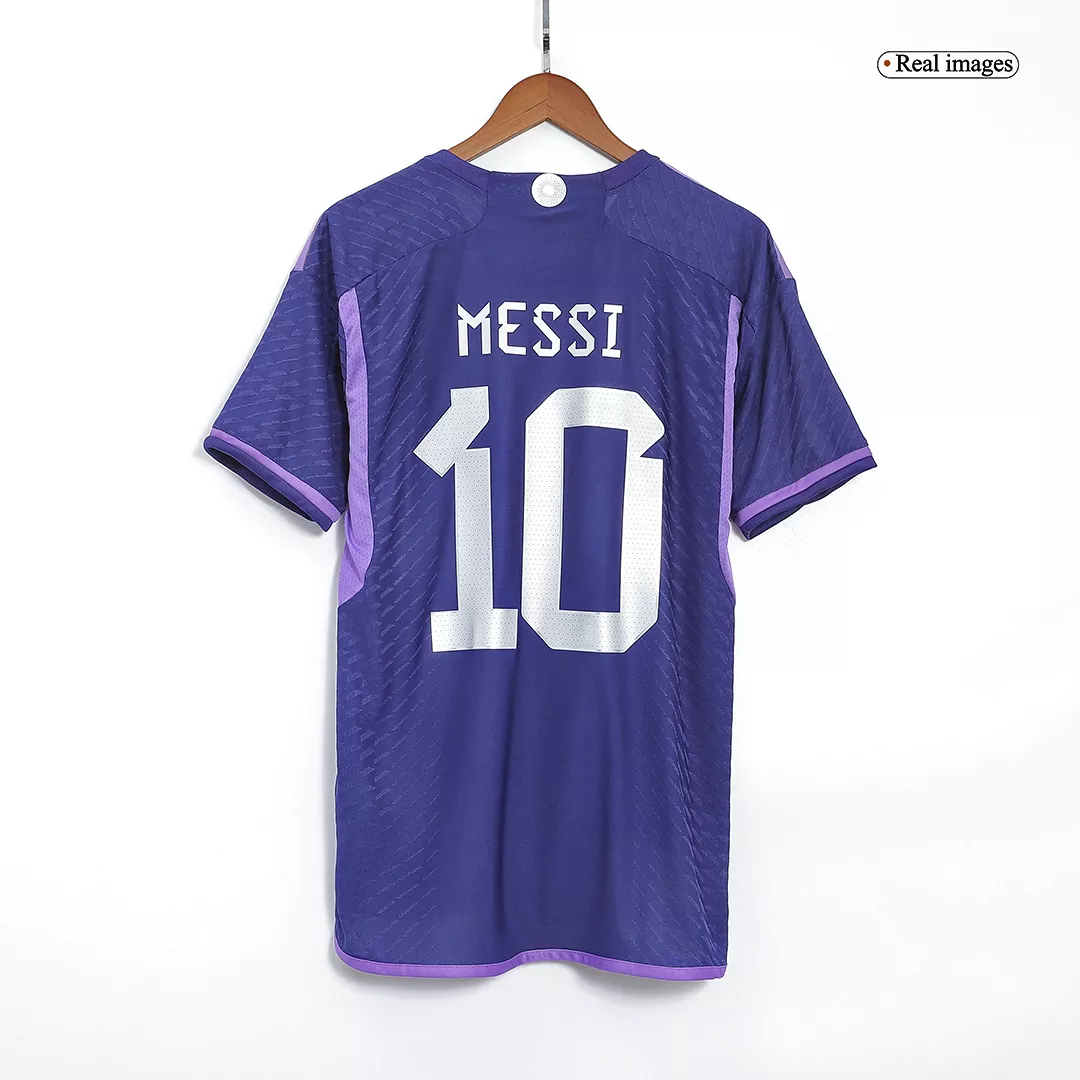 Messi #10 Argentina Soccer Jersey Three Stars Jersey Champion Edition Away Player Version Custom World Cup Jersey 2022 - bestsoccerstore