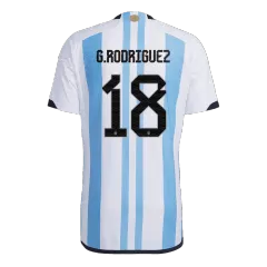 G. RODRIGUEZ #18 Argentina Soccer Jersey Three Stars Jersey Champion Edition Home Player Version Custom World Cup Jersey 2022 - bestsoccerstore