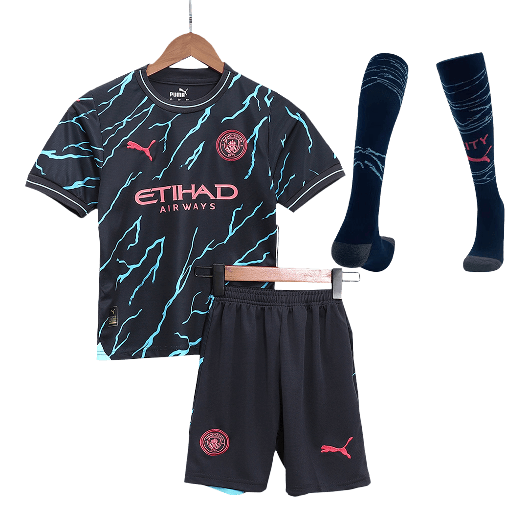 Puma Manchester City Away Shirt 2023-24 Long Sleeve with J.Alvarez 19 Printing