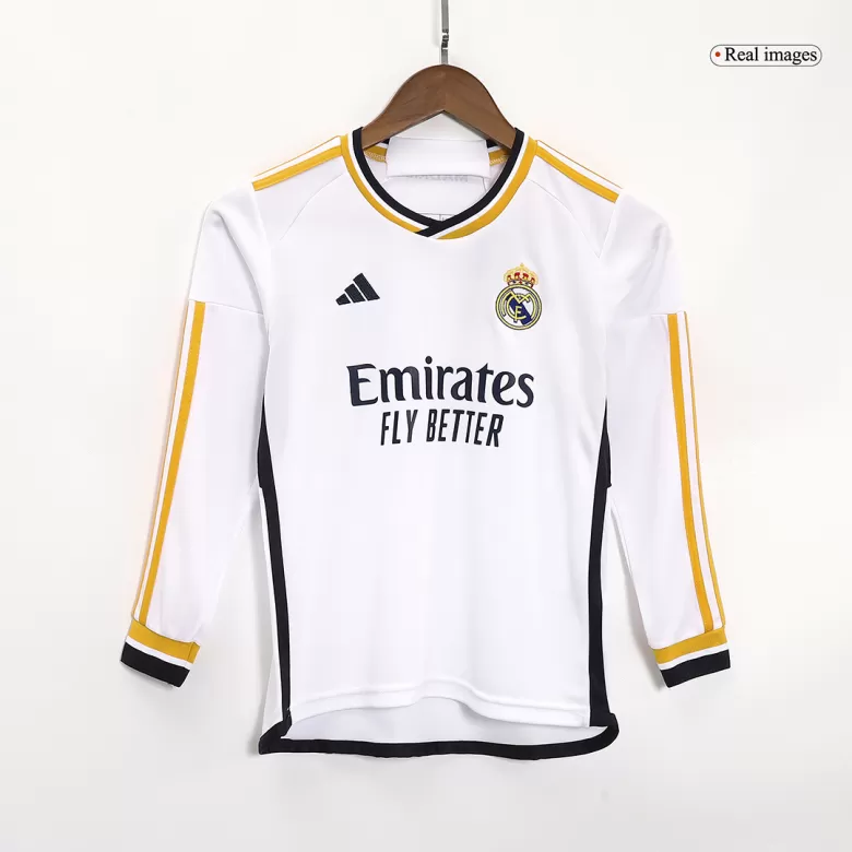 Kid's Real Madrid Custom Home Soccer Kits Long Sleeve 2023/24 - bestsoccerstore