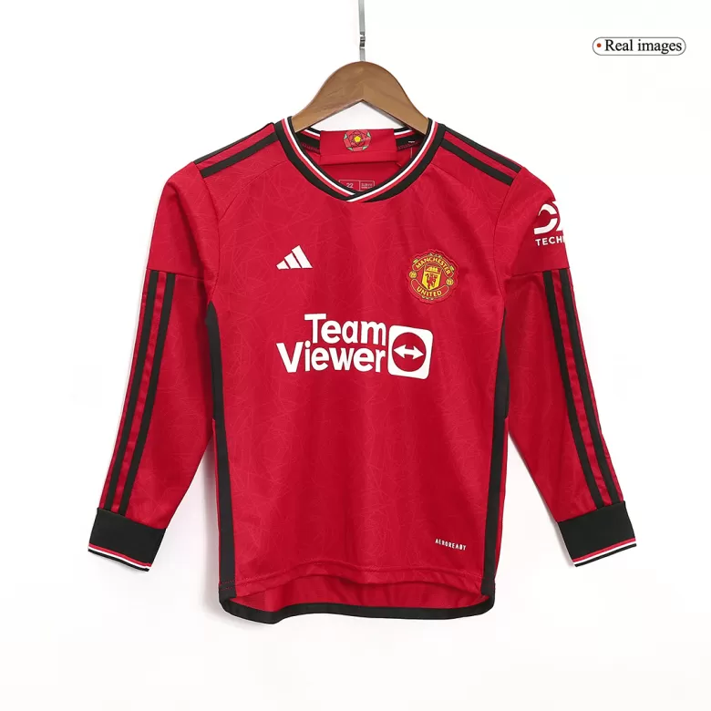 Kid's Manchester United Custom Home Soccer Kits Long Sleeve 2023/24 - bestsoccerstore