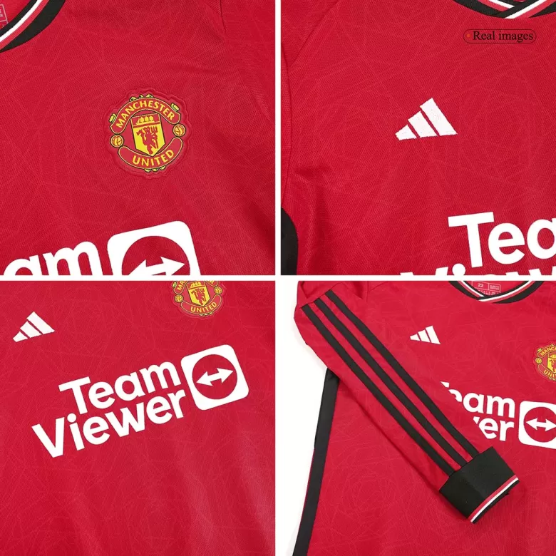 Kid's Manchester United Custom Home Soccer Kits Long Sleeve 2023/24 - bestsoccerstore