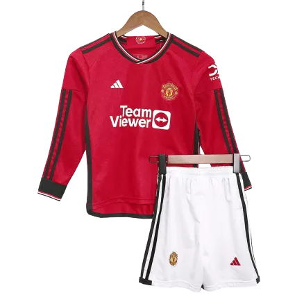 Kid's Manchester United Custom Home Soccer Kits Long Sleeve 2023/24 - bestsoccerstore