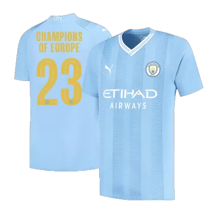 Manchester City Jersey CHAMPIONS OF EUROPE #23  Custom Home Soccer Jersey 2023/24 - bestsoccerstore