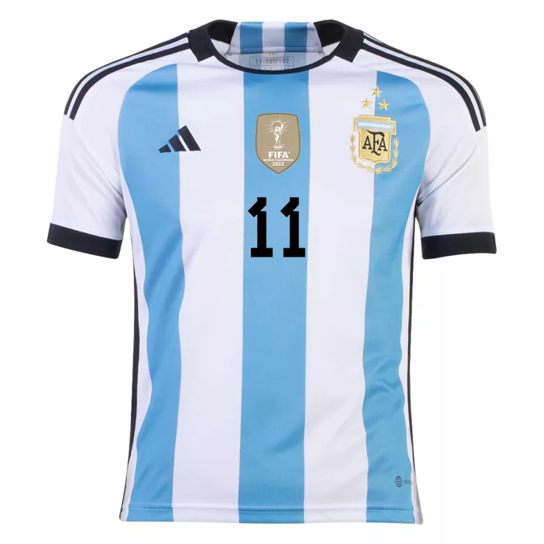DI MARIA #11 Argentina Soccer Jersey Champions 3 Stars Home Custom World Cup Jersey 2022 - bestsoccerstore