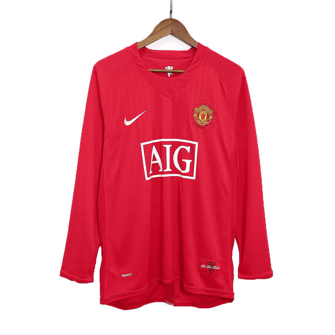 RONALDO #7 Manchester United Retro Jersey Home Long Sleeve Soccer Shirt 2007/08 - bestsoccerstore