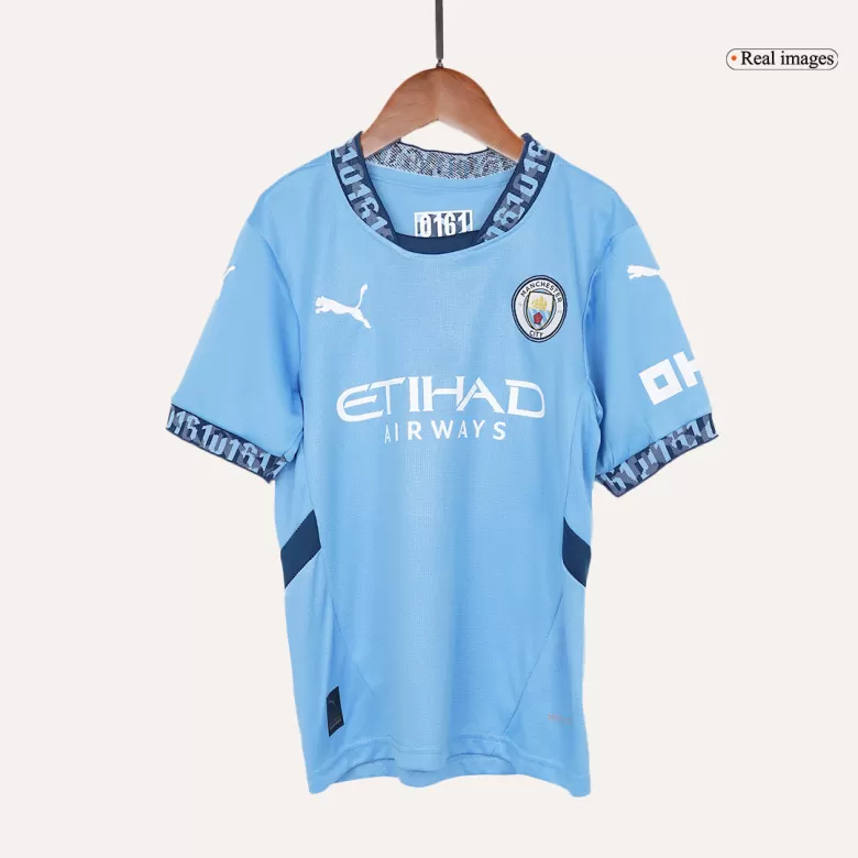 Kids Manchester City Custom Home Soccer Kits 2024/25 - bestsoccerstore