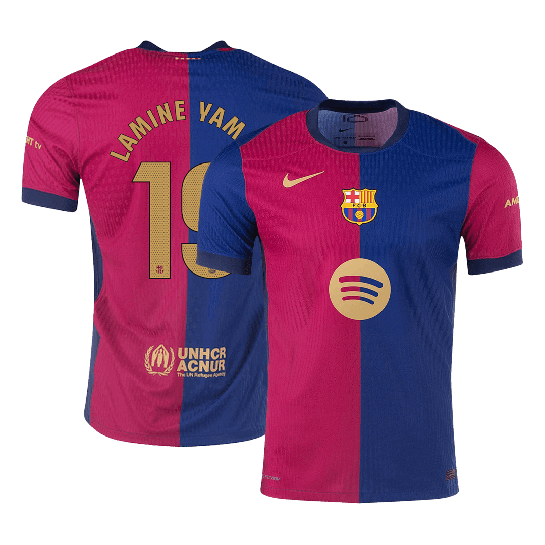 Barcelona LAMINE YAMAL #19 Home Custom Player Version Soccer Jersey - Spotify Logo Without Text - bestsoccerstore