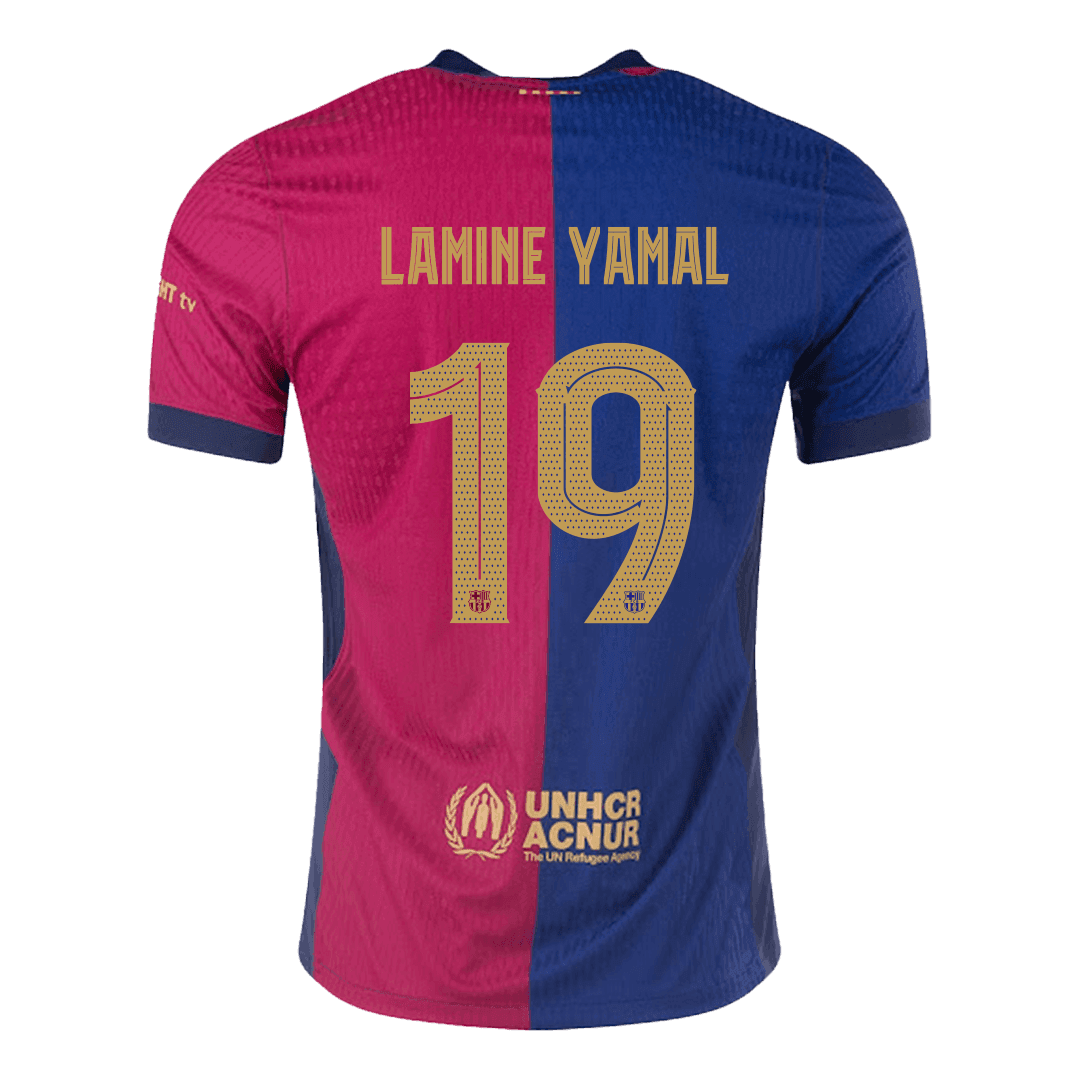 Barcelona LAMINE YAMAL #19 Home Custom Player Version Soccer Jersey - UCL Spotify Logo Without Text - bestsoccerstore
