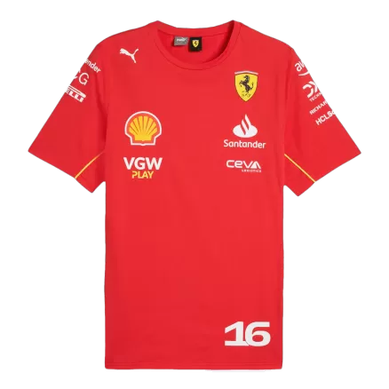 Ferrari F1 Racing Team Charles Leclerc #16 Red T-Shirt 2024 Plus Size(3XL-5XL) - bestsoccerstore