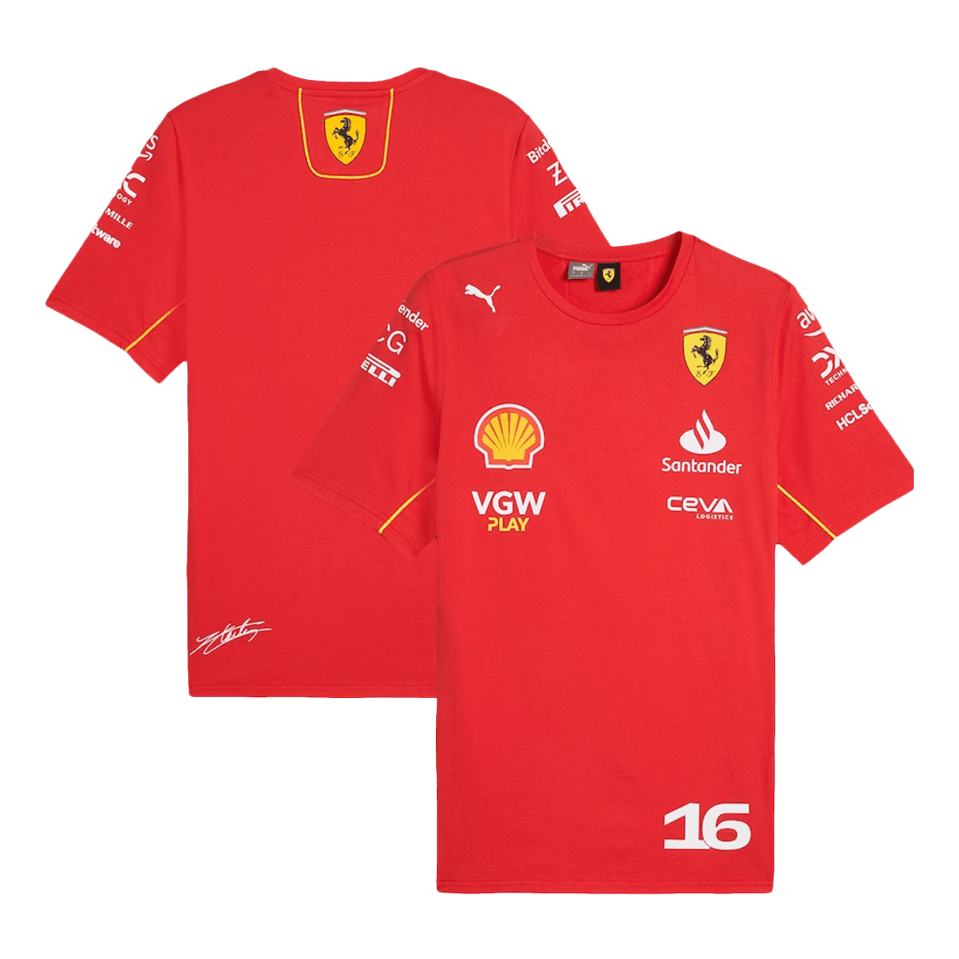 Ferrari F1 Racing Team Charles Leclerc #16 Red T-Shirt - bestsoccerstore