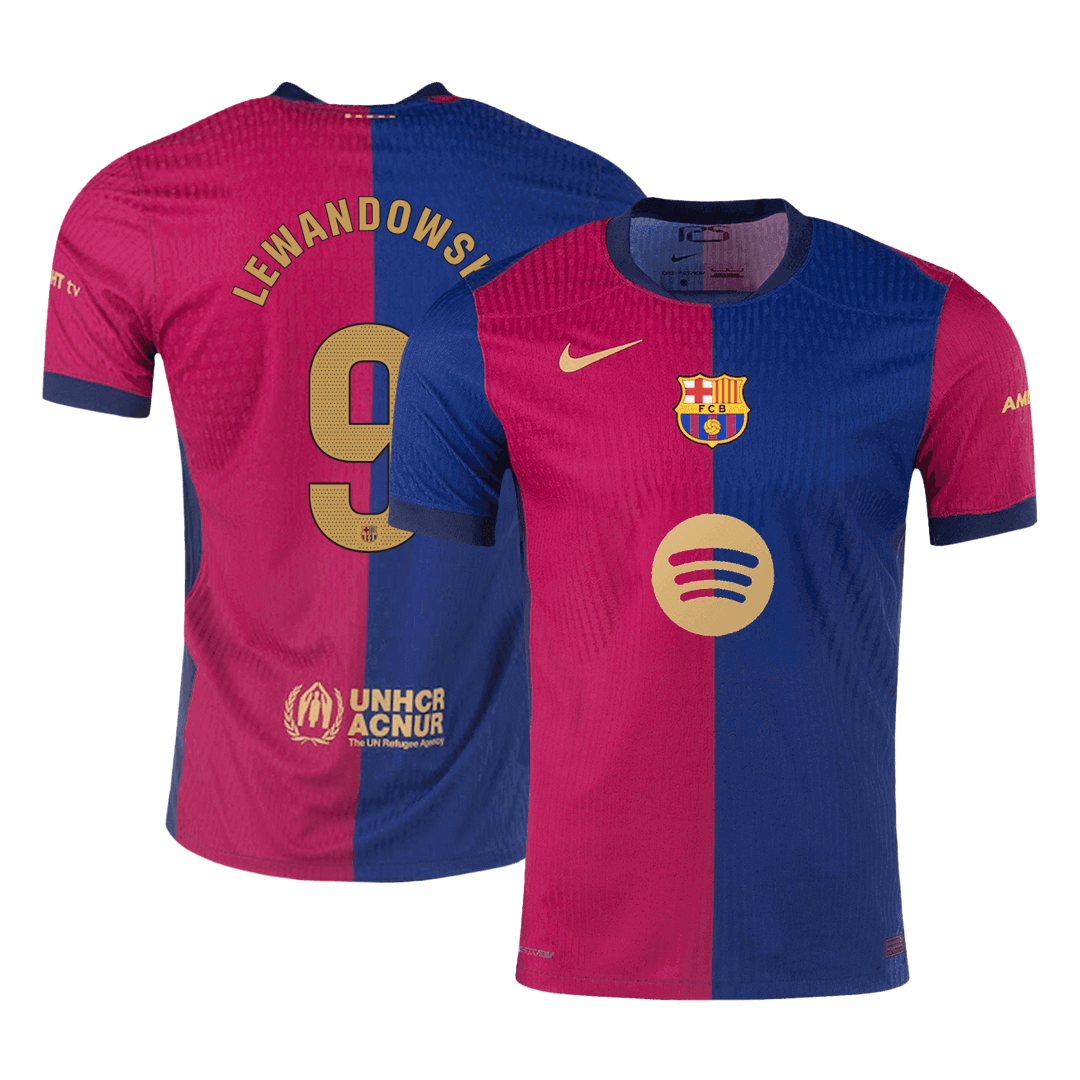 Barcelona LEWANDOWSKI #9 Home Custom Player Version Soccer Jersey - Spotify Logo Without Text - bestsoccerstore