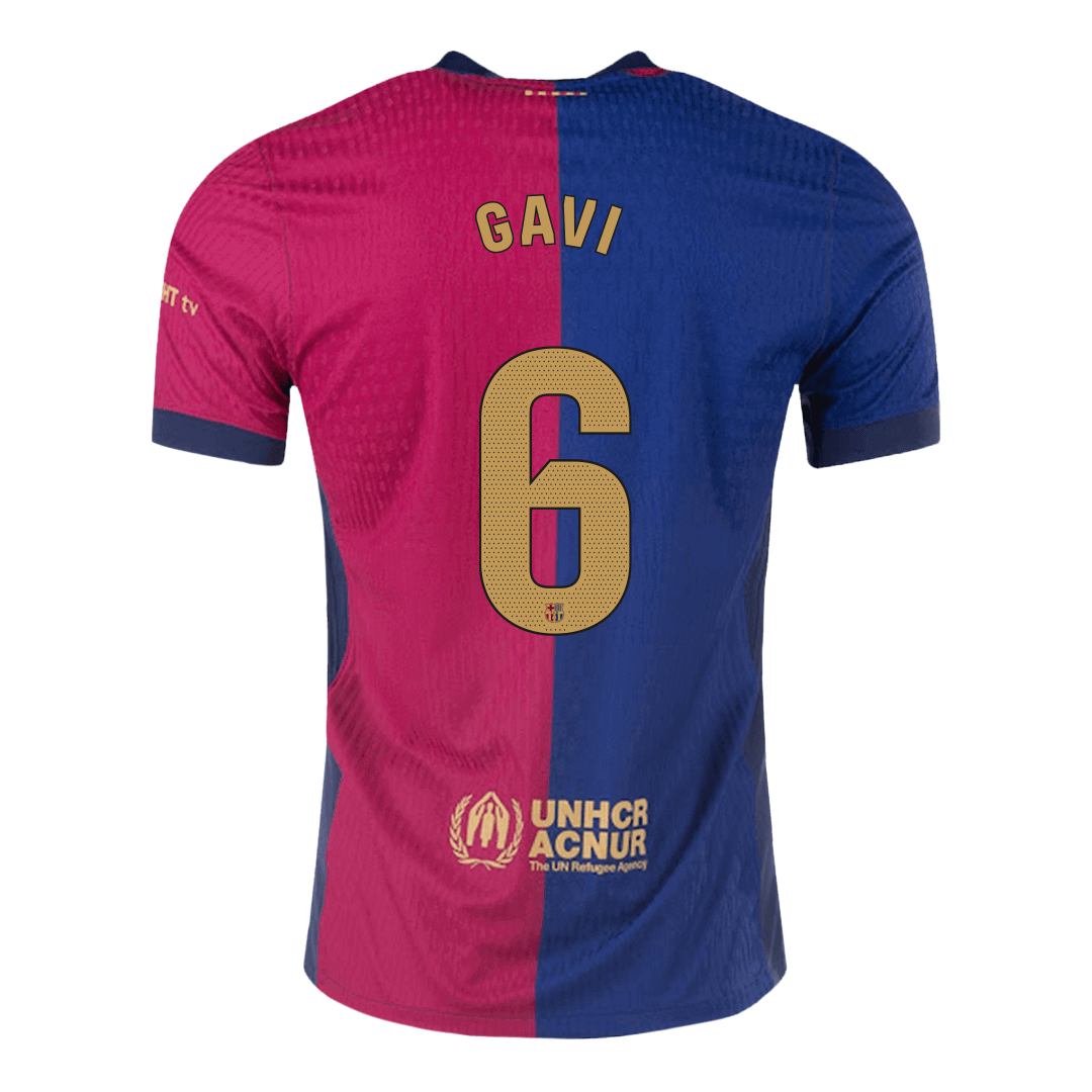 Barcelona GAVI #6 Home Custom Player Version Soccer Jersey - Spotify Logo Without Text - bestsoccerstore