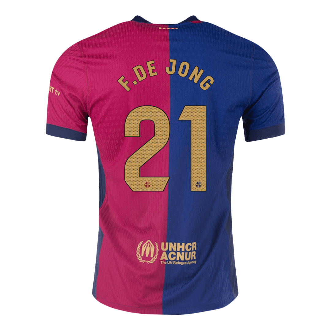 Barcelona F.DE JONG #21 Home Custom Player Version Soccer Jersey - Spotify Logo Without Text - bestsoccerstore