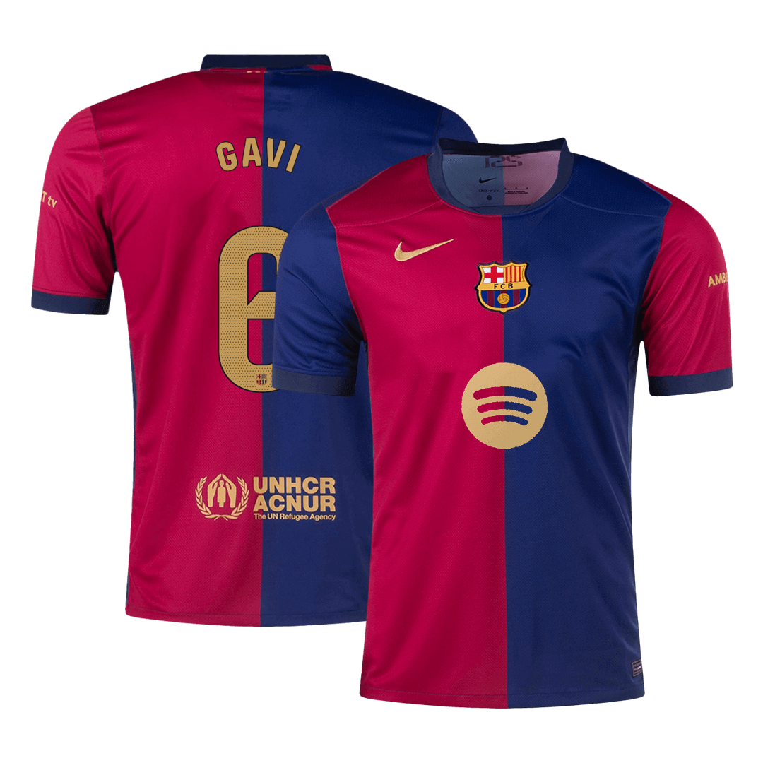 Barcelona Jersey Custom GAVI #6 Soccer Jersey Home Spotify Logo Without Text - bestsoccerstore