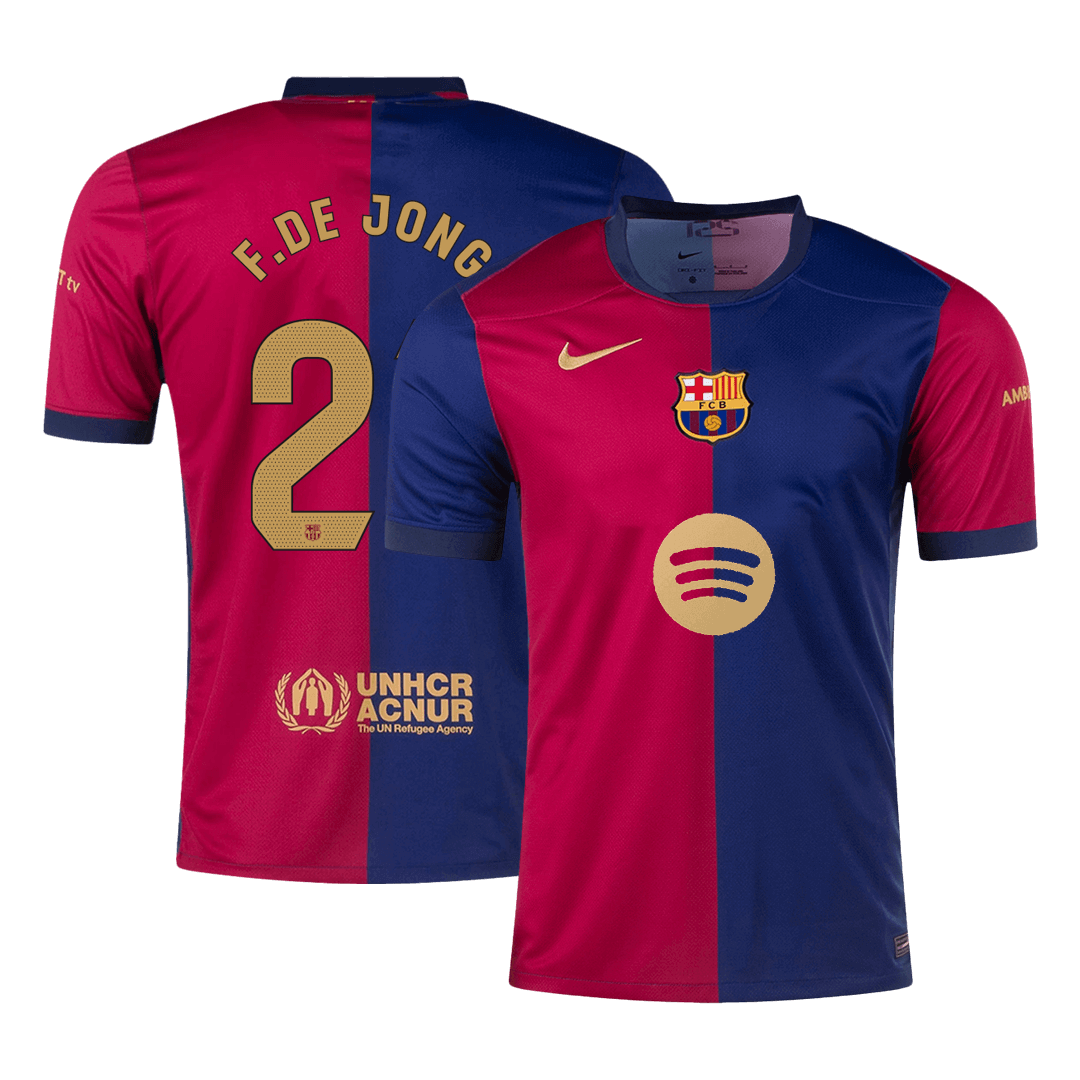 Barcelona Jersey Custom F.DE JONG #21 Soccer Jersey Home Spotify Logo Without Text - bestsoccerstore