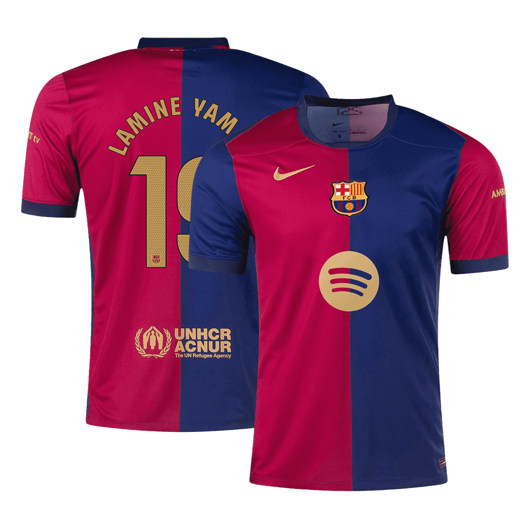 Barcelona Jersey Custom LAMINE YAMAL #19 Soccer Jersey Home Spotify Logo Without Text - bestsoccerstore