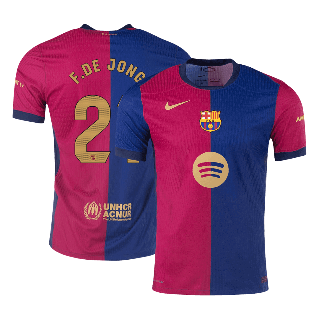 Barcelona F.DE JONG #21 Home Custom Player Version Soccer Jersey - Spotify Logo Without Text - bestsoccerstore
