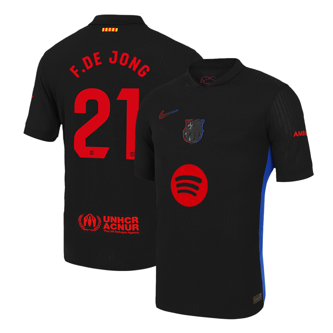 Barcelona F.DE JONG #21 Away Custom Player Version Soccer Jersey - Spotify Logo Without Text - bestsoccerstore
