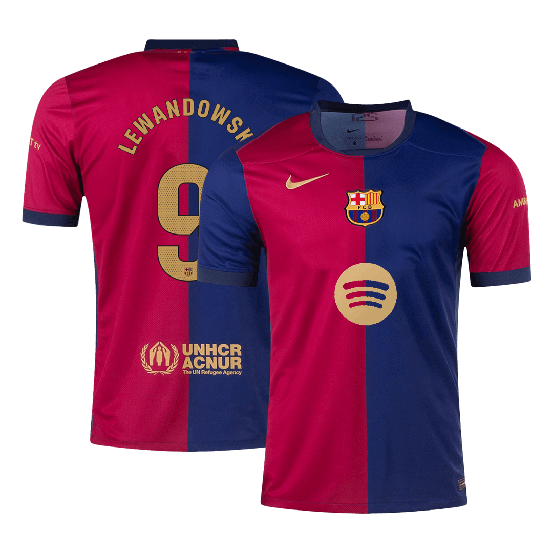 Barcelona Jersey Custom LEWANDOWSKI #9 Soccer Jersey Home Spotify Logo Without Text - bestsoccerstore
