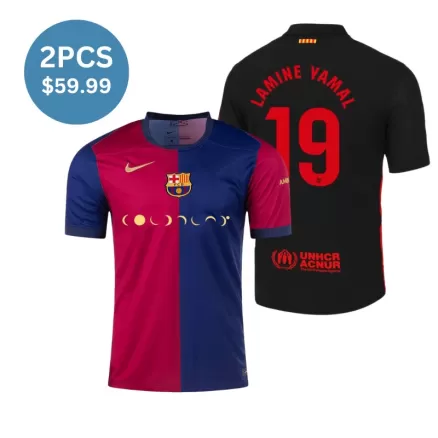 2 Pack - LAMINE YAMAL #19 Barcelona  2024/25 Away Soccer Jersey & Home Blank Jersey COLDPLAY Combination - bestsoccerstore