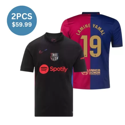 2 Pack - LAMINE YAMAL #19 Barcelona  2024/25 Home Soccer Jersey &  Away Blank Jersey Combination - bestsoccerstore