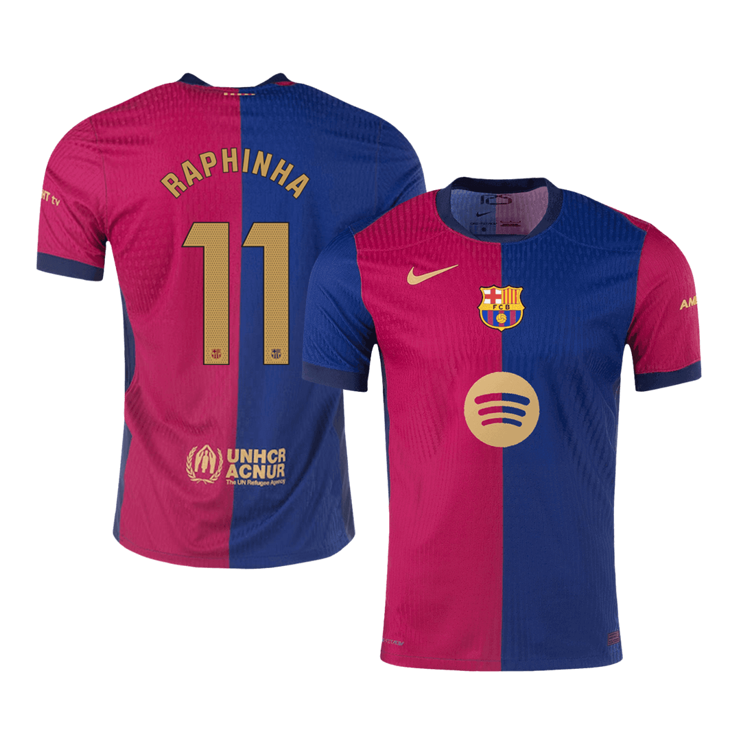 Barcelona RAPHINHA #11 Home Custom Player Version Soccer Jersey - Spotify Logo Without Text - bestsoccerstore