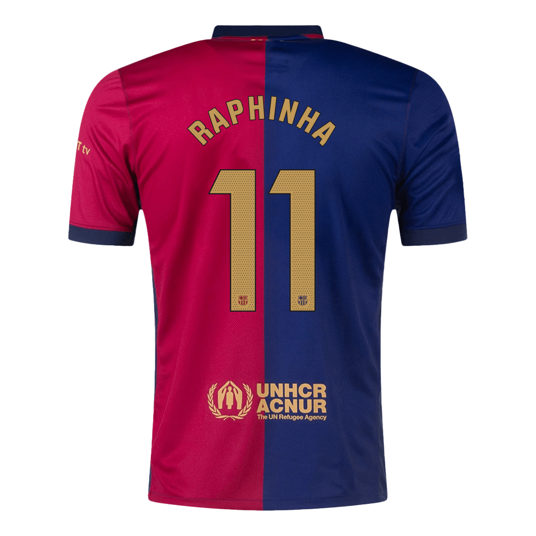 Barcelona Jersey Custom RAPHINHA #11 Soccer Jersey Home Spotify Logo Without Text - bestsoccerstore