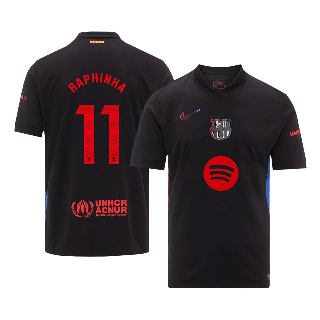 RAPHINHA #11 Barcelona Soccer Jersey Away Custom Shirt Spotify Logo Without Text - bestsoccerstore