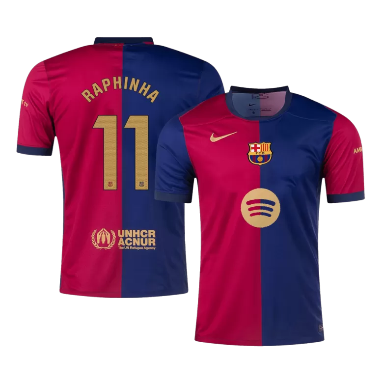 Barcelona Jersey Custom RAPHINHA #11 Soccer Jersey Home 2024/25 Spotify Logo Without Text - bestsoccerstore