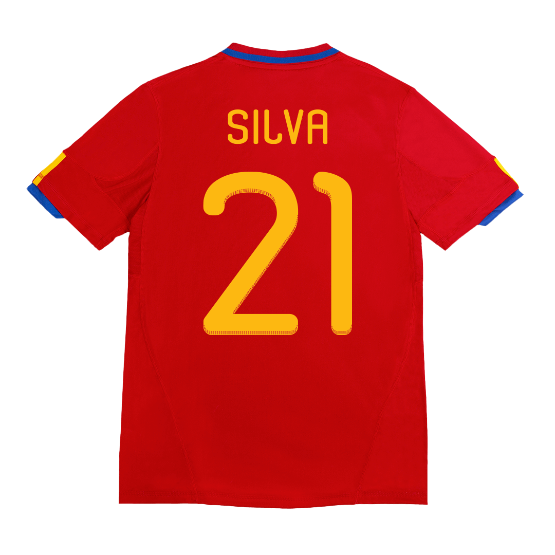 SILVA #21 Spain Retro Jersey World Cup Home Soccer Shirt 2010 - bestsoccerstore