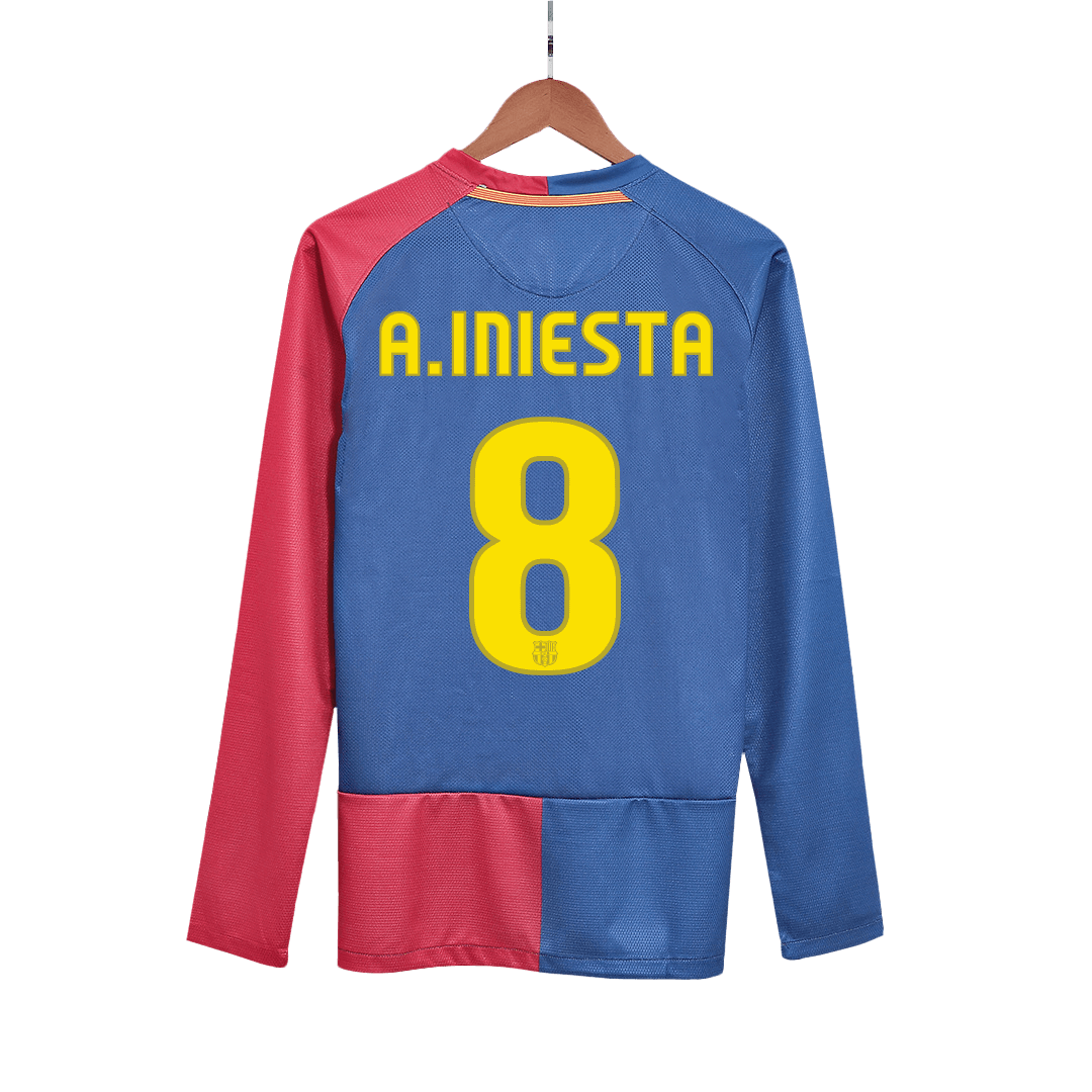A.INIESTA #8 Barcelona Retro Jersey Home Long Sleeve Soccer Shirt 2008/09 UCL Final - bestsoccerstore