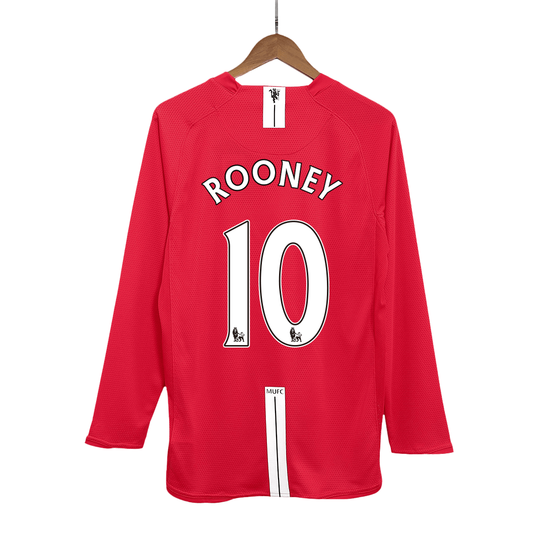 ROONEY #10 Manchester United Retro Jersey Home Long Sleeve Soccer Shirt 2007/08 - bestsoccerstore