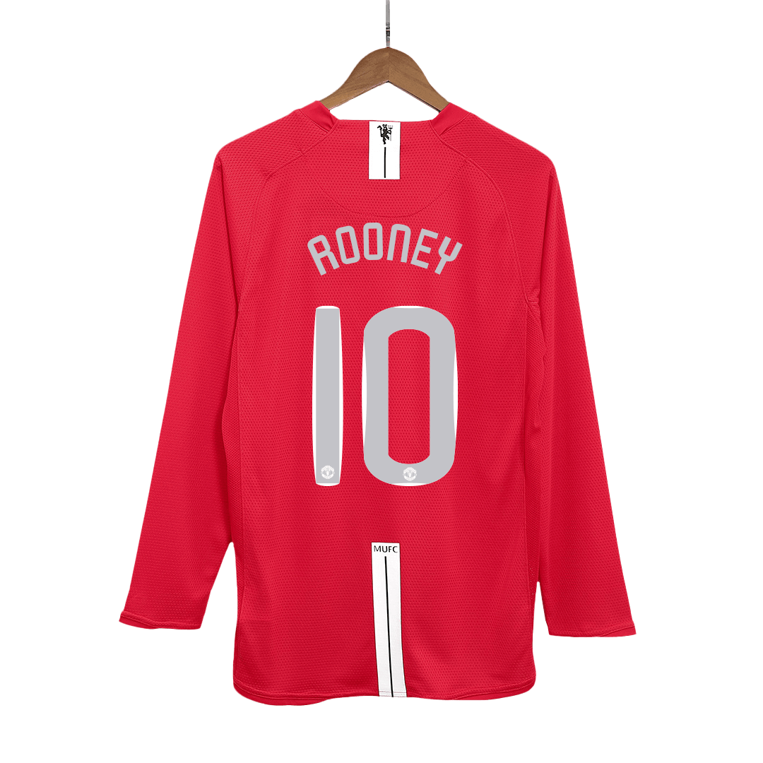 ROONEY #10 Manchester United Retro Jersey Home Long Sleeve Soccer Shirt 2007/08 - bestsoccerstore