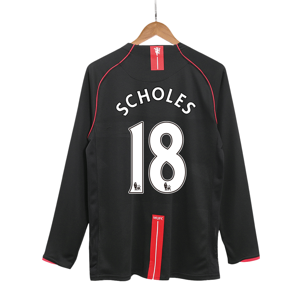 SCHOLES #18 Manchester United Retro Jersey Away Long Sleeve Soccer Shirt 2007/08 - bestsoccerstore