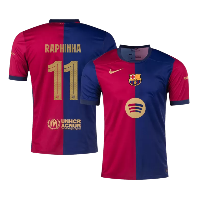 Barcelona Jersey Custom RAPHINHA #11 Soccer Jersey Home 2024/25 -UCL (Spotify Logo Without Text) - bestsoccerstore