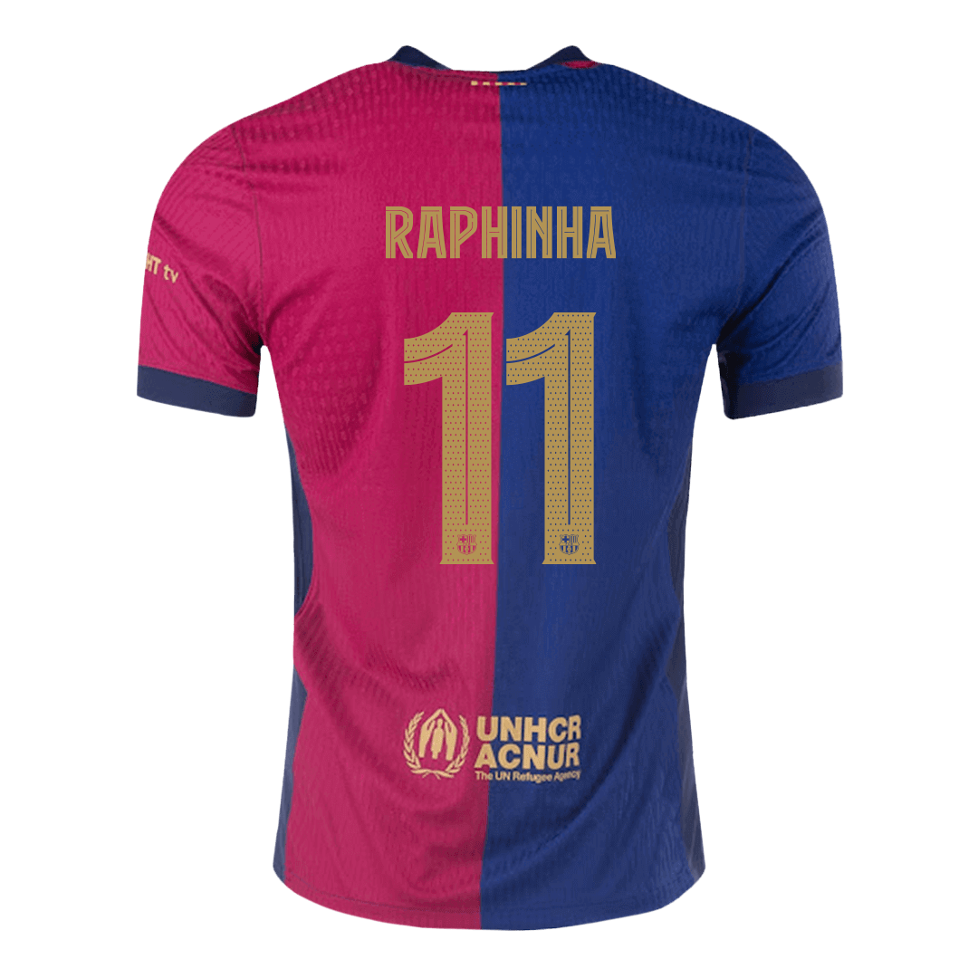 Barcelona RAPHINHA #11 Home Custom Player Version Soccer Jersey - UCL Spotify Logo Without Text - bestsoccerstore